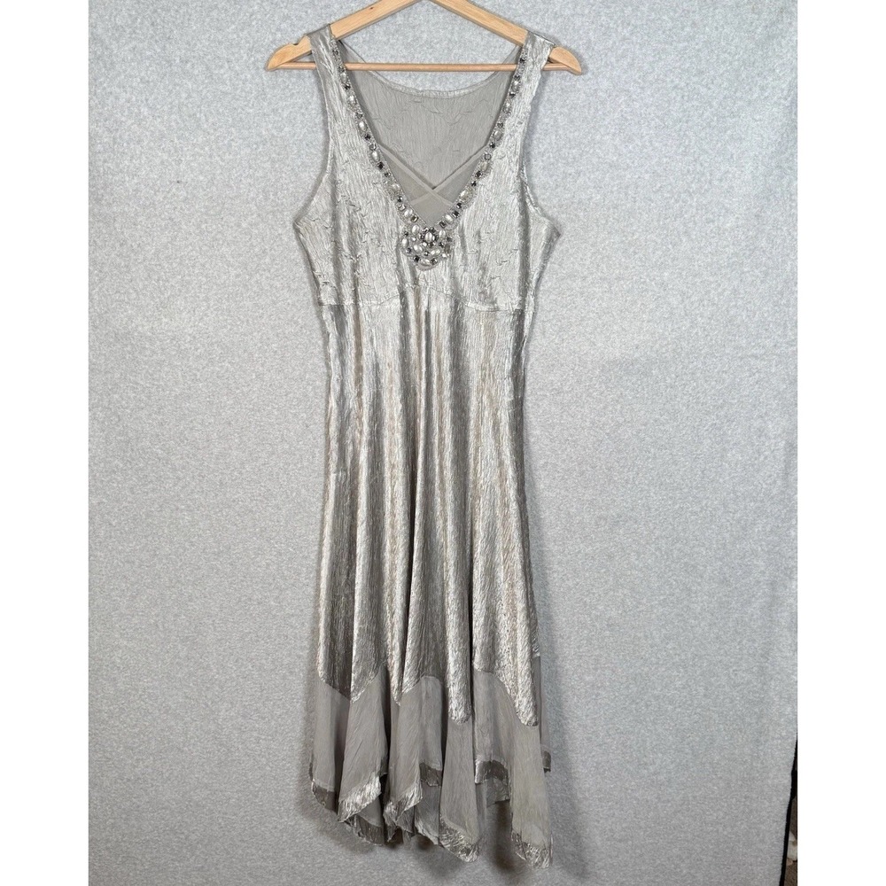 Vintage Komarov Babydoll Fairy Maxi Dress Sz S Beaded Asymmetrical Whimsy Prom